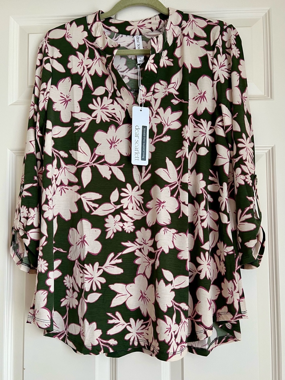 Dear Scarlett Olive Green Floral Tunic with Blush Print L (new in package)